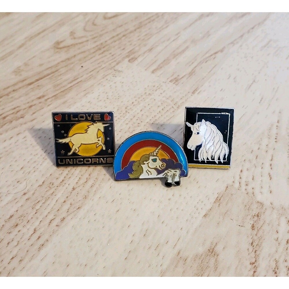 Vintage 80s American Greetings Lot Unicorn Enamel Pin Rainbow I Love Kitschy Fun